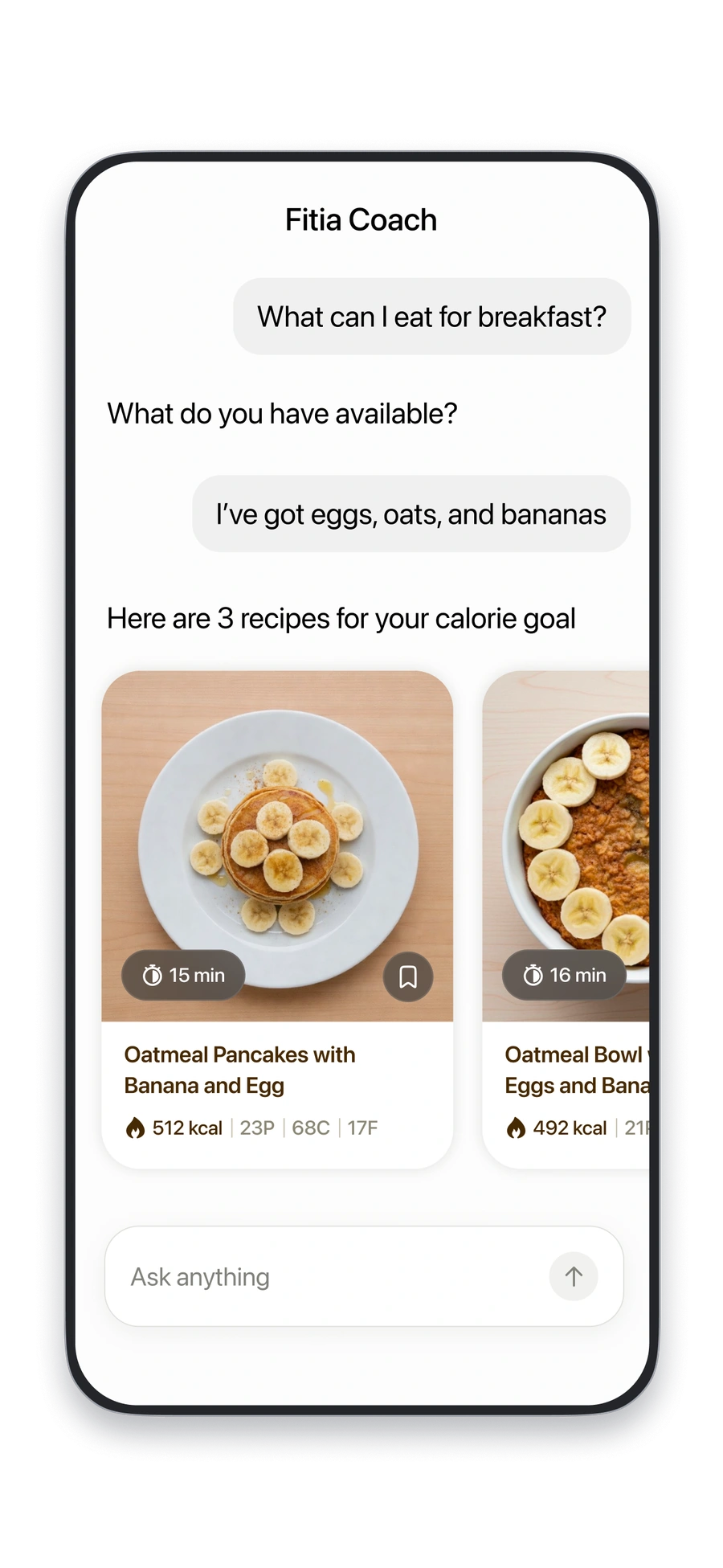 Fitia Coach suggests meals based on the food you have