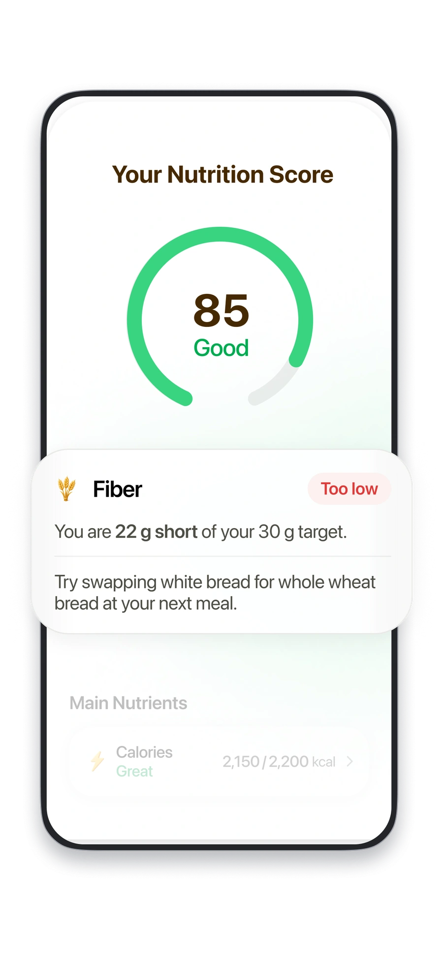 Fitia nutrition score highlights fiber intake
