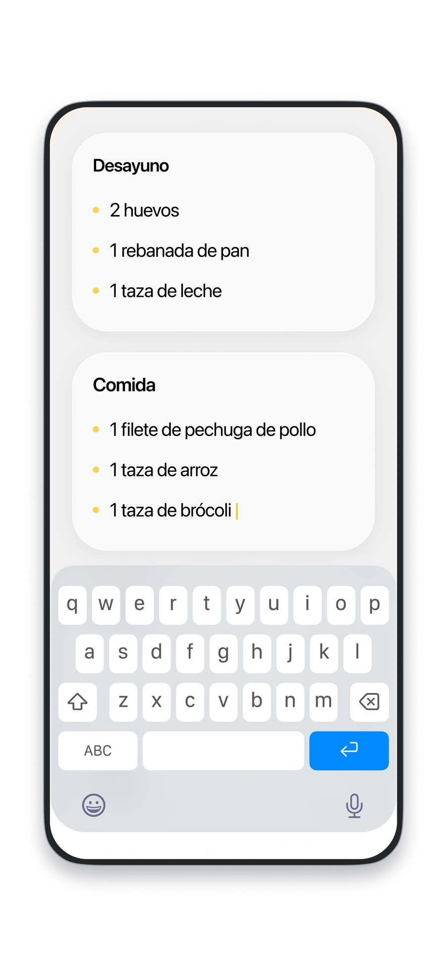 Escribe tus comidas en Fitia