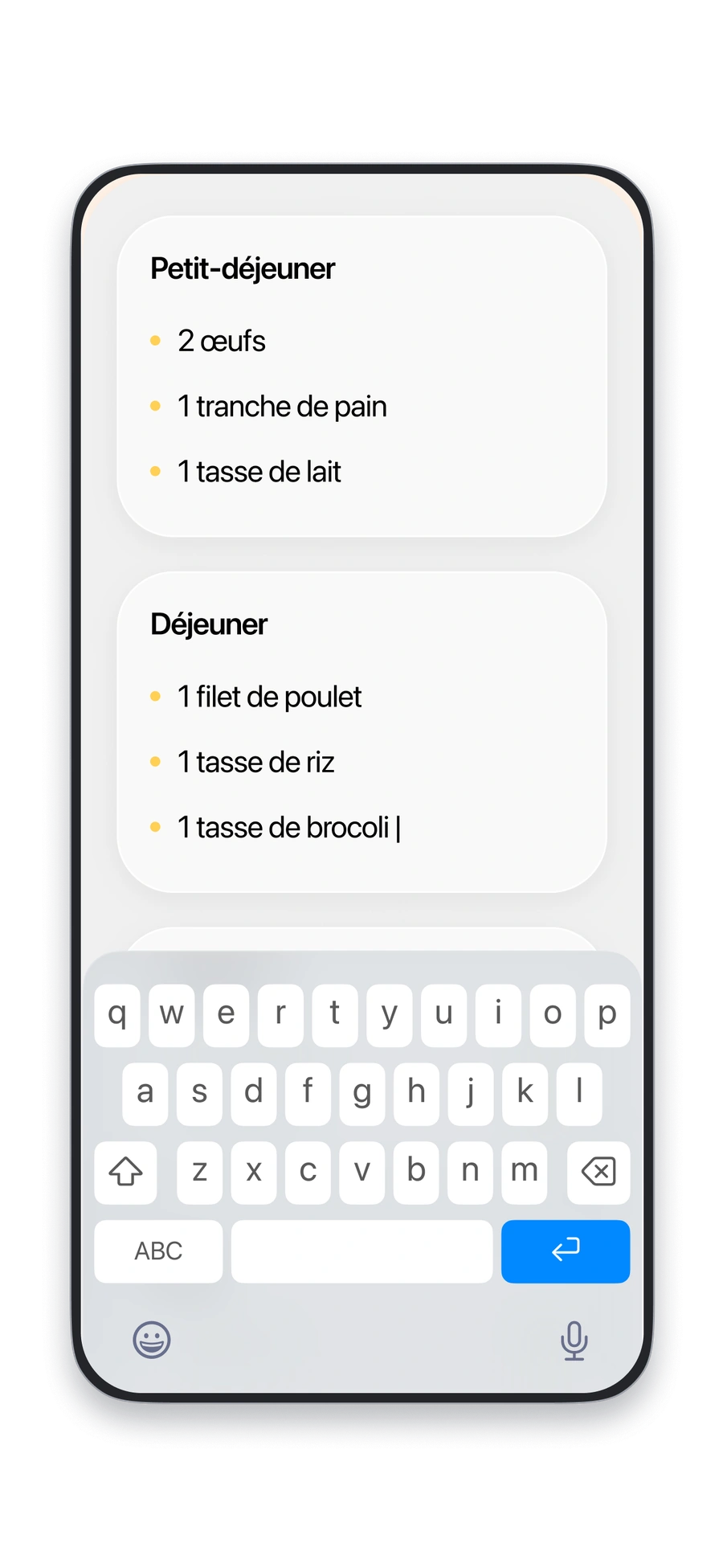 Saisissez vos repas dans Fitia