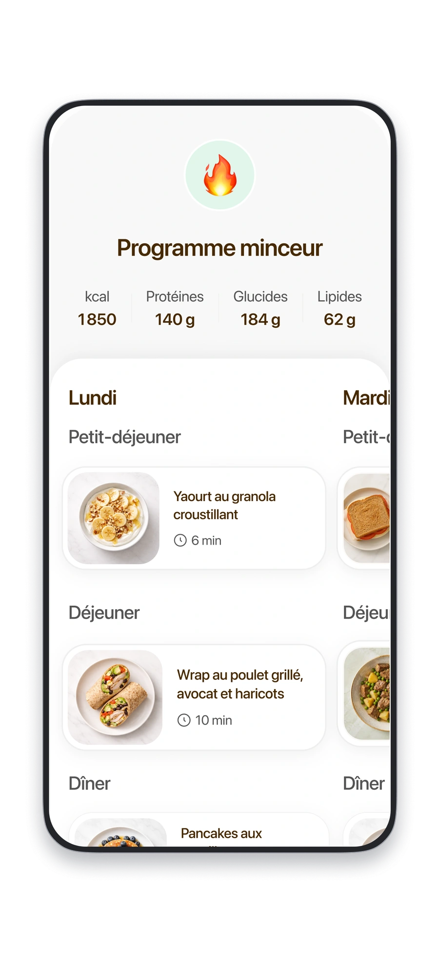 Un menu personnalisé dans Fitia