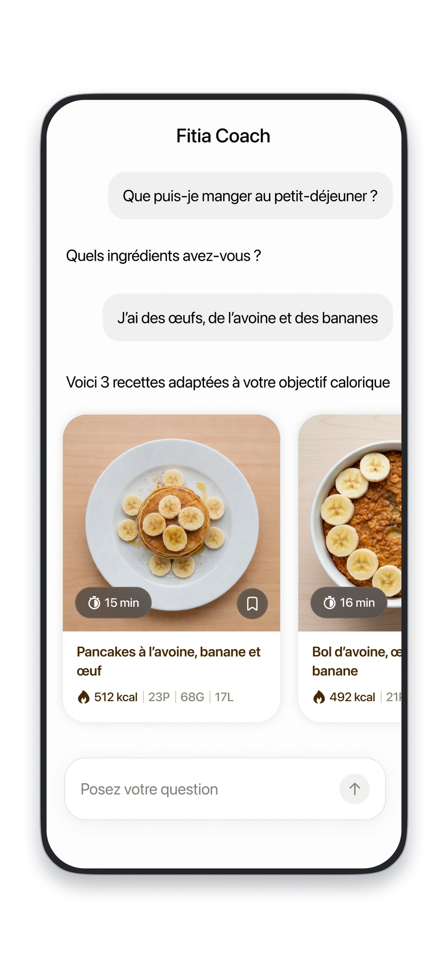 Fitia Coach suggère des repas selon les aliments dont vous disposez