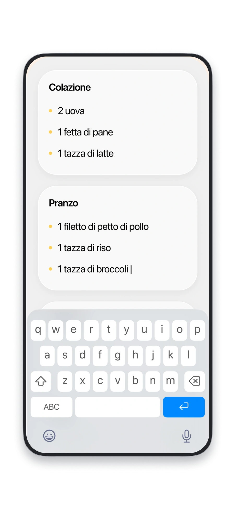 Scrivi i tuoi pasti in Fitia