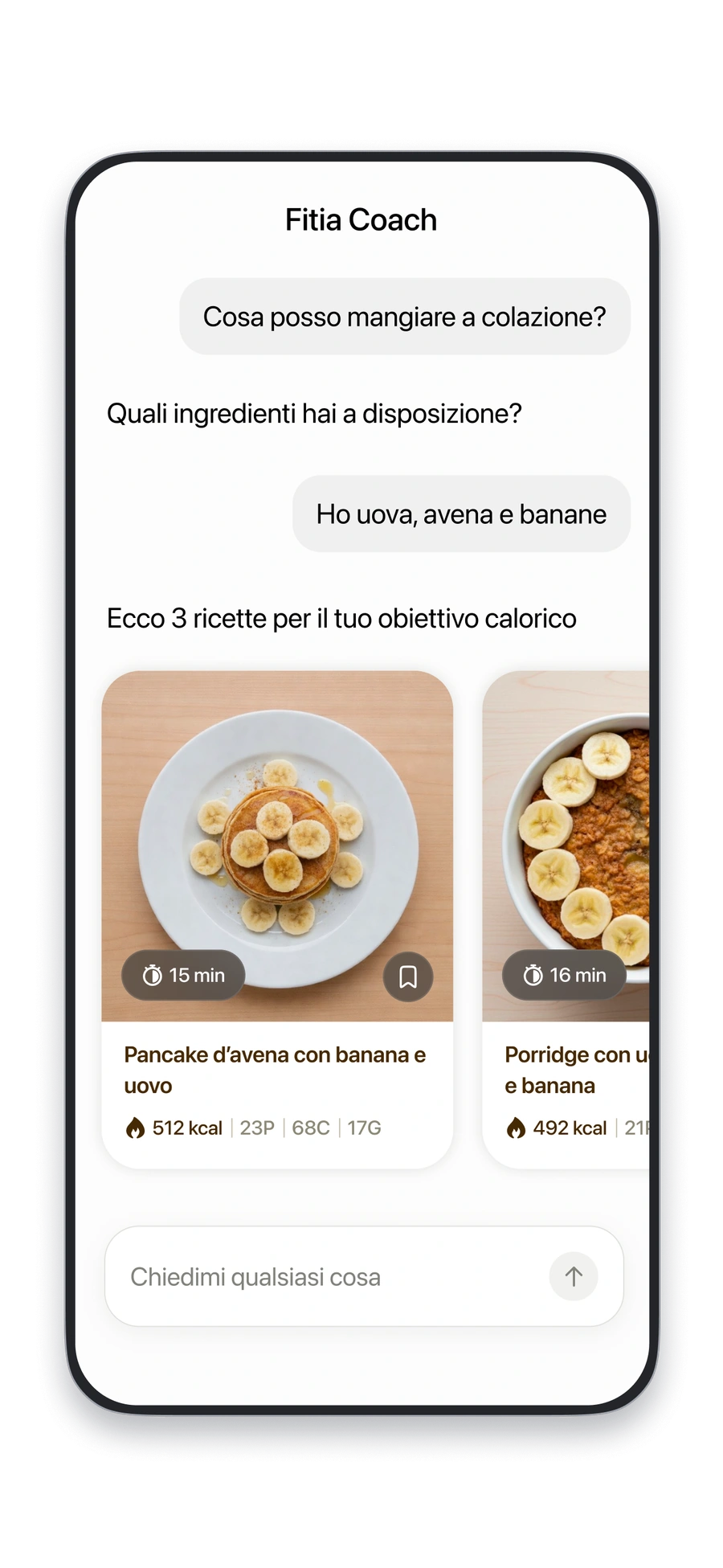 Fitia Coach suggerisce pasti in base agli alimenti che hai