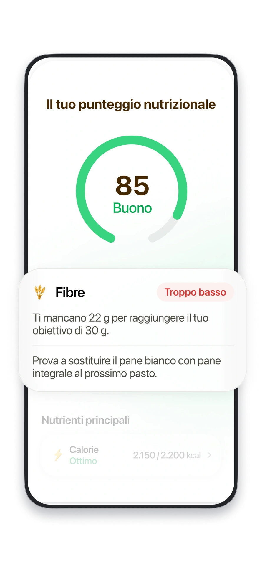 Il punteggio nutrizionale di Fitia evidenzia l’apporto di fibre