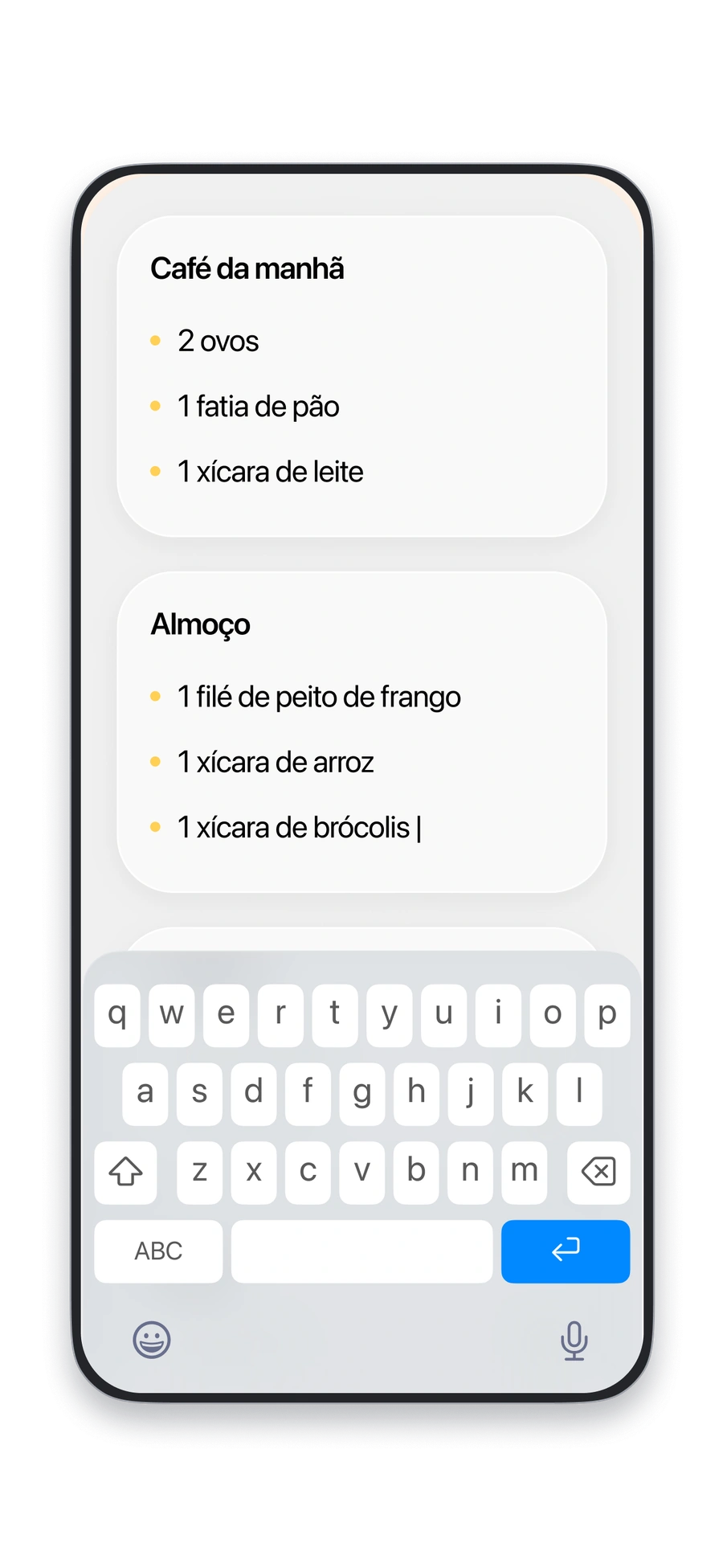 Digite suas refeições no Fitia