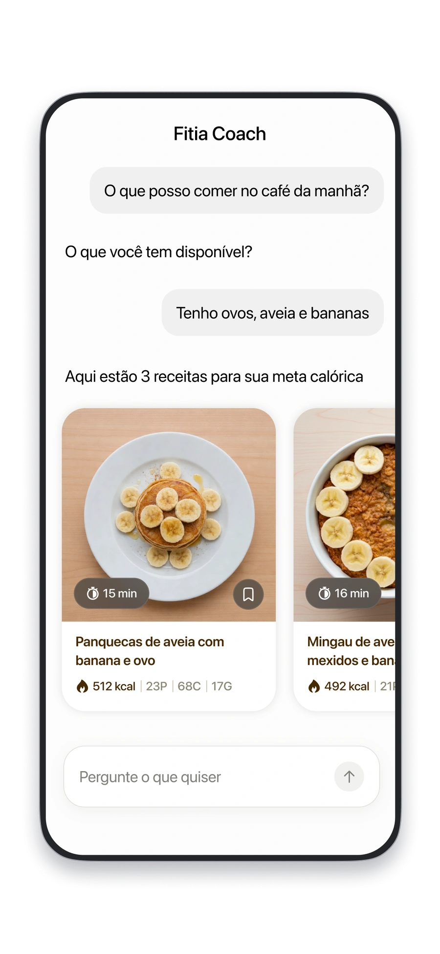 O Fitia Coach sugere refeições com base nos alimentos que você tem
